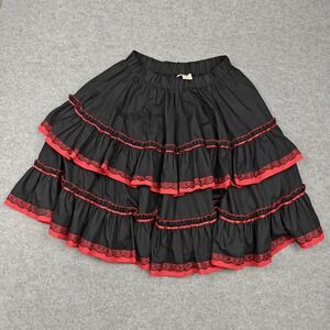 Vintage Fashions By Bettye Skirt Womens L Black Red Square Dance Ruffle Lace